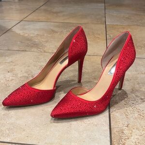 I N C Red Crystal-Embellished Pointed-Toe Stiletto Pumps size 9.5